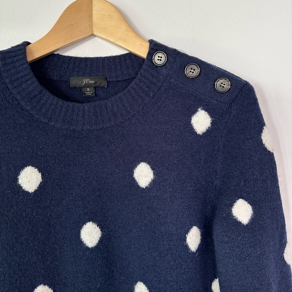 J. Crew Polka Dot Crewneck Sweater Supersoft Yarn Navy Women’s Size Small - Picture 6 of 12